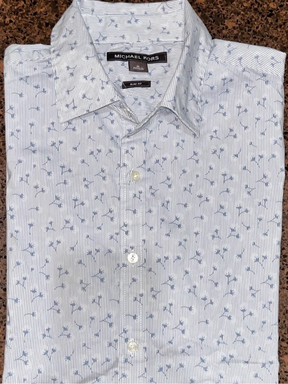 Michael Kors White Button-Down Shirt with Light Blue Floral Print